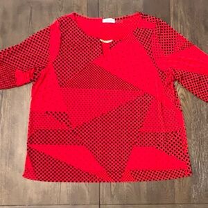 Calvin Klein Red/Black Geometric Dot 3/4 Sleeve Blouse